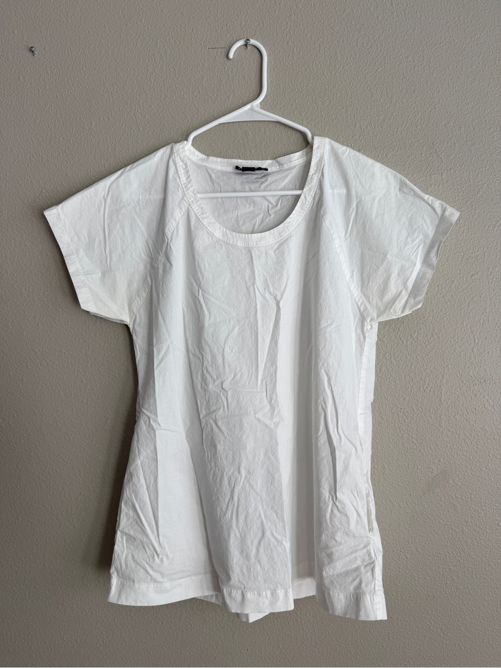 Y2K DKNY Cotton Tunic Top White Short Sleeve Sz 10 M Scoop Neck Vintage
